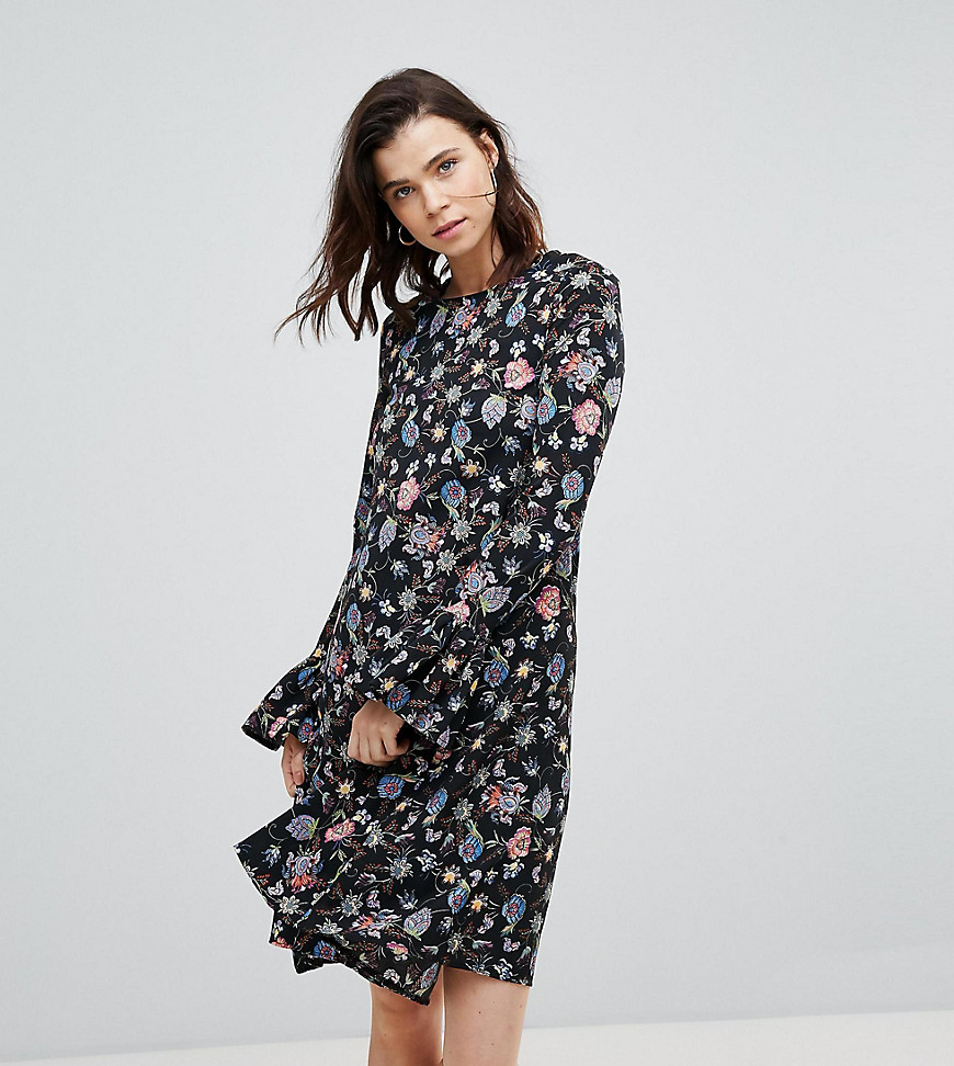 Glamorous Tall Shift Dress With Flare Cuffs In Antique Floral