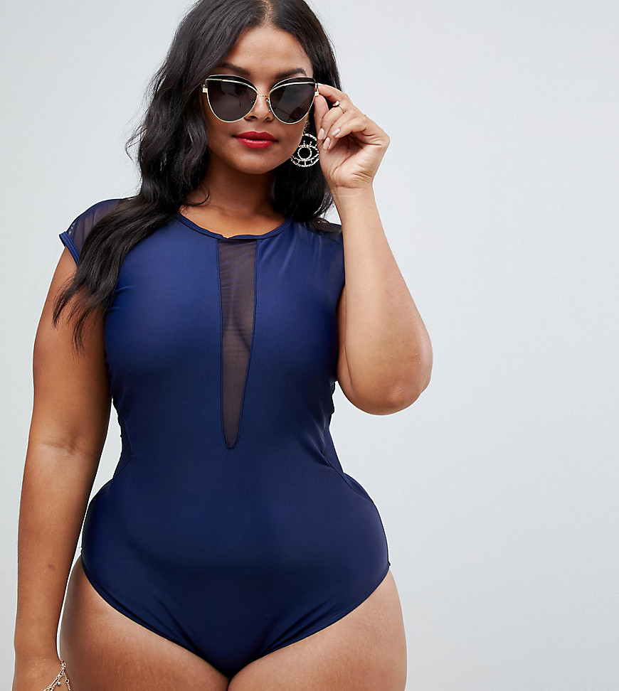 Unique21 Hero capped sleeve swimsuit with mesh detail