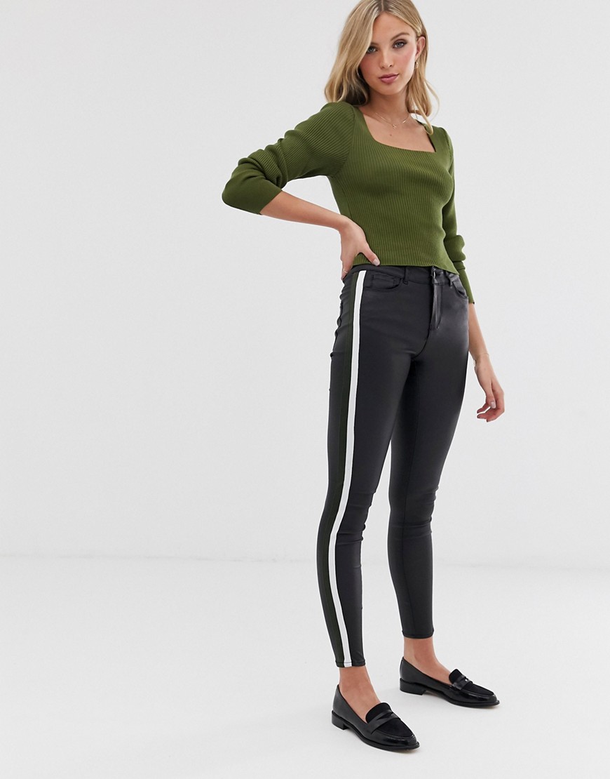 Vero Moda coated PU trousers with side panels