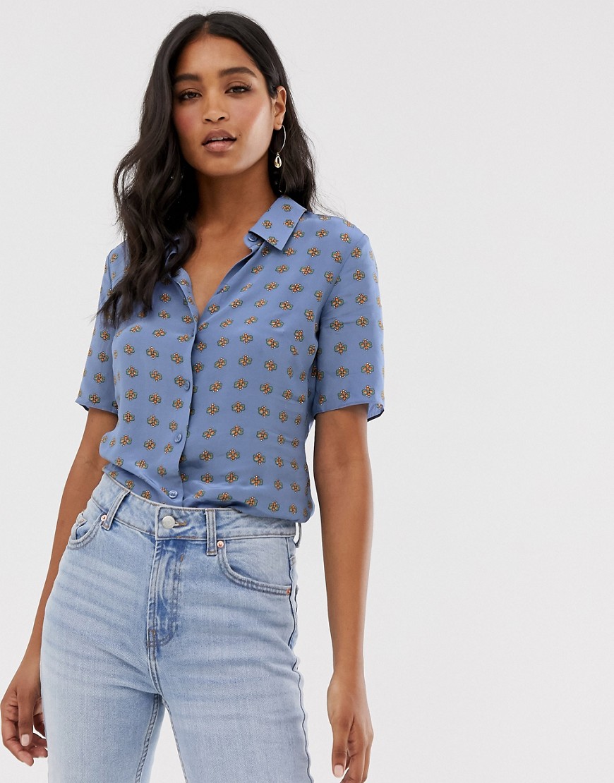 & Other Stories printed short-sleeve blouse in blue