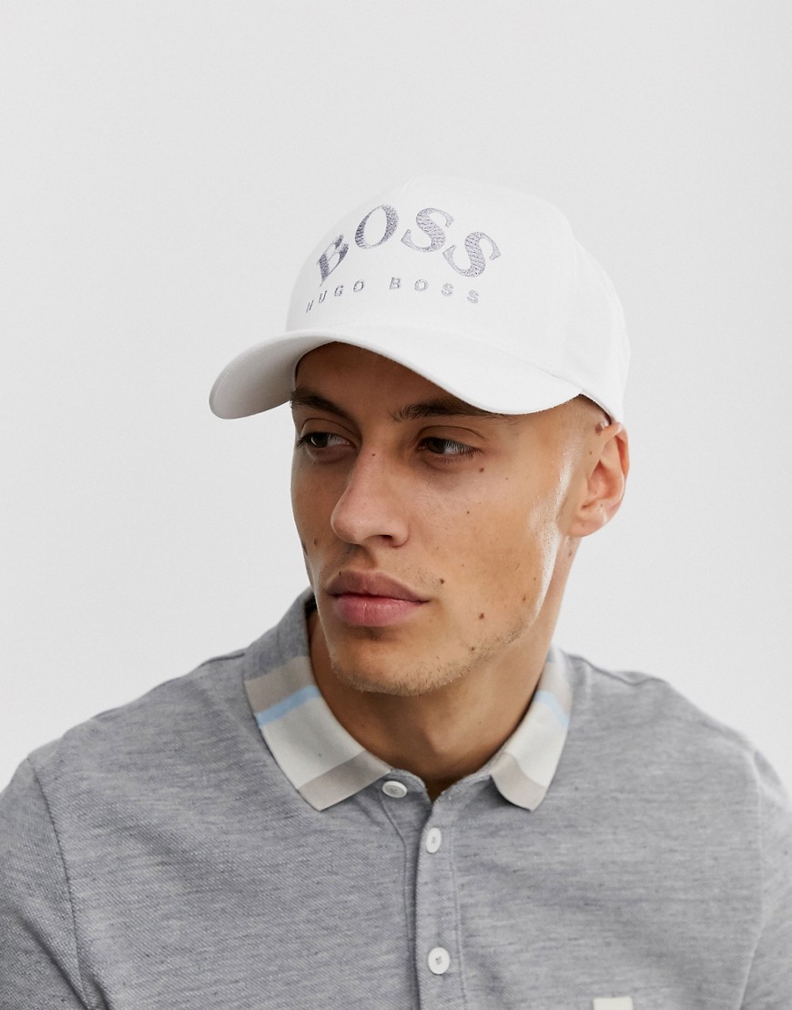 BOSS embroidered logo cap in white and grey