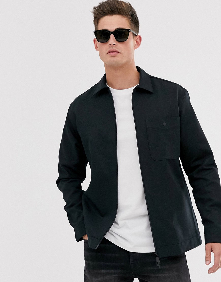 Selected Homme zip through over shirt in black