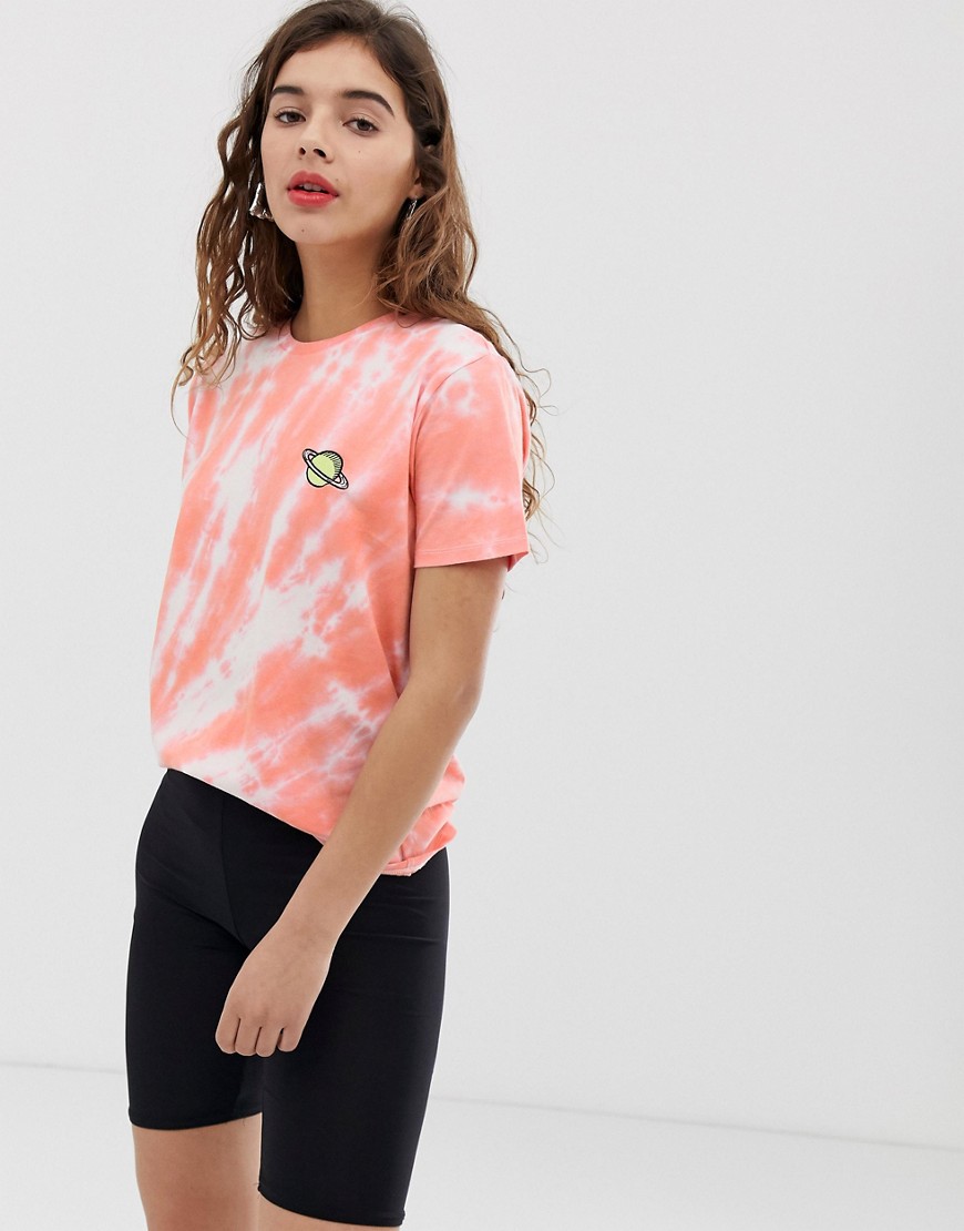 ASOS DESIGN t-shirt in tie dye with planet embroidery in organic cotton