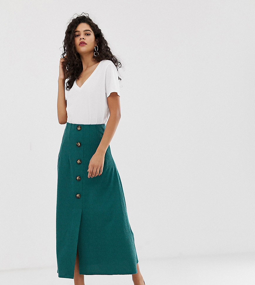 ASOS DESIGN Tall textured midi skirt with button front