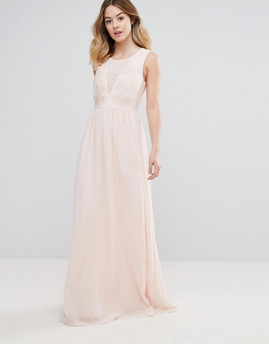 Club L Bridesmaid Maxi Dress With Rose Embroidery - Rose pink