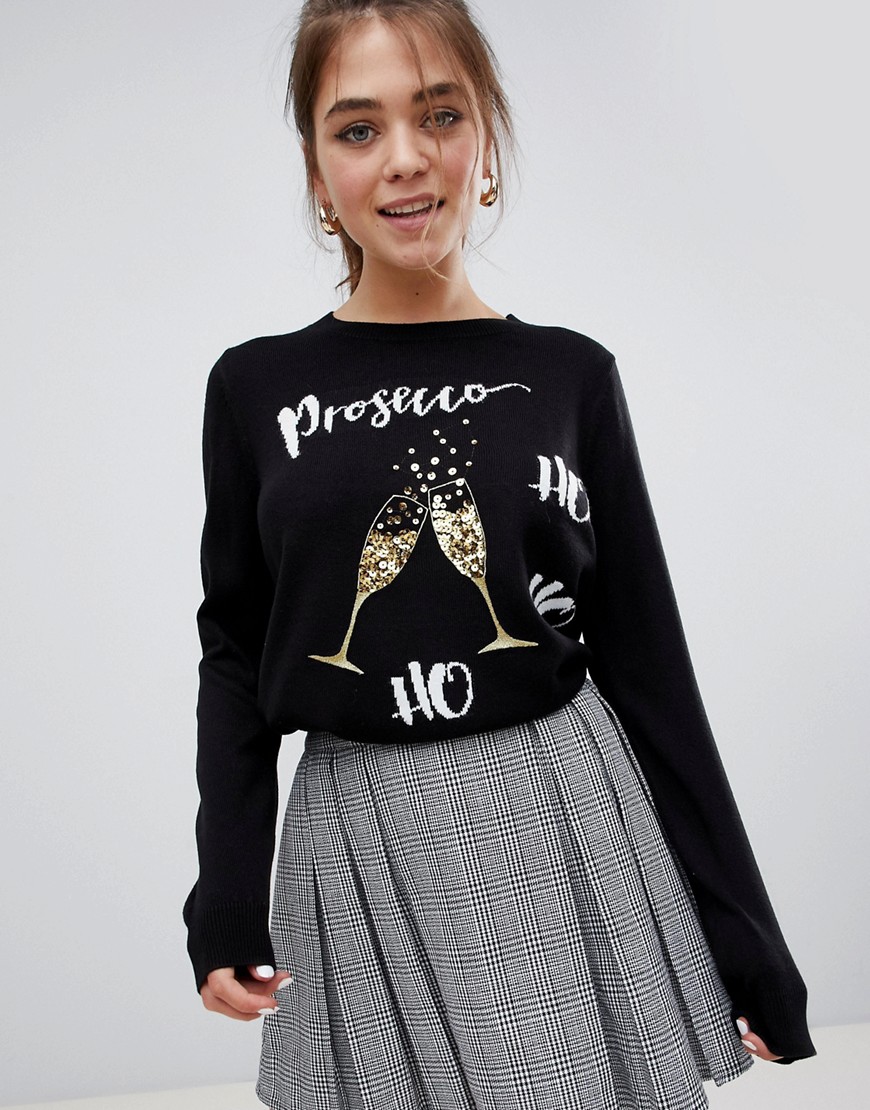 ASOS DESIGN christmas prosecco jumper with sequin detail - Multi