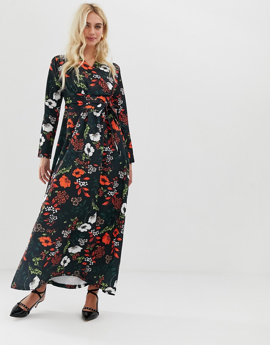 Zibi London wrap front long sleeve floral midi dress