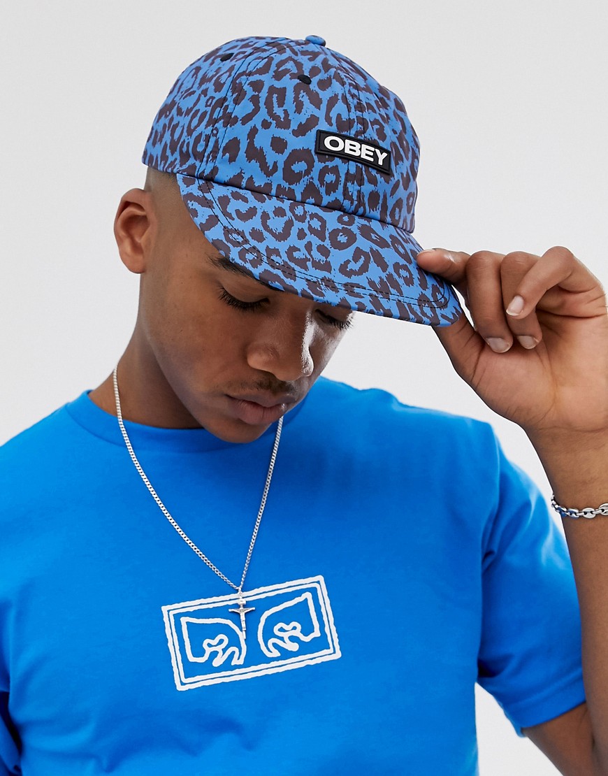 Obey Bowen leopard print 6 panel cap in blue