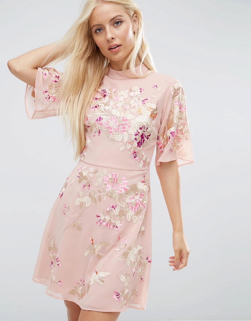 ASOS PREMIUM Mini Dress With Floral Embroidery - Multi