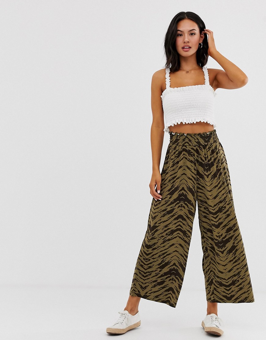 Asos Design Shirred Waist Culotte In Abstract Animal Print-multi