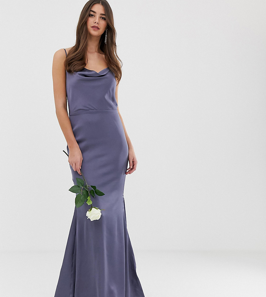 Missguided  Tall satin cowl neck maxi dress with train in  blue