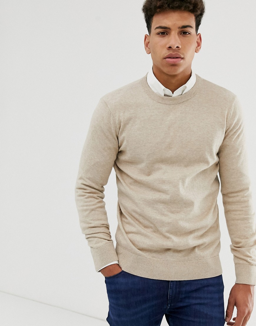 New Look crew neck knitted jumper in camel