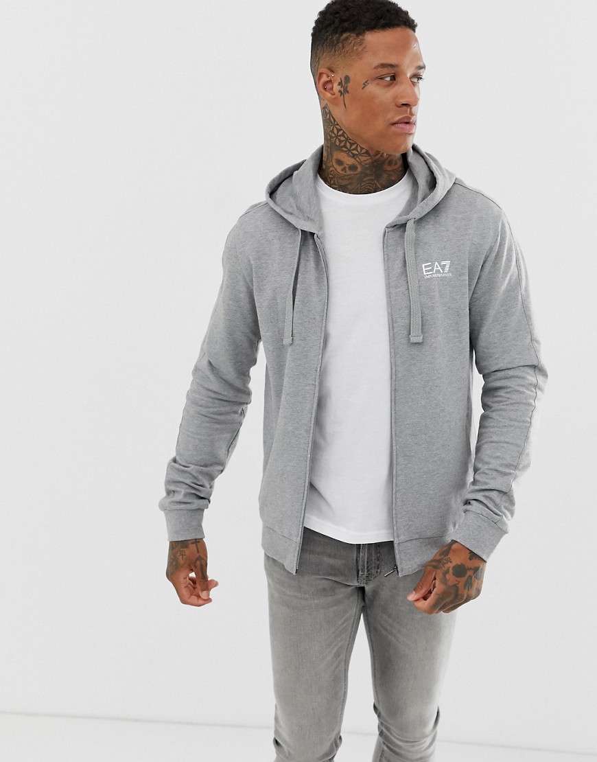 EA7 zip through hooded logo sweat in grey