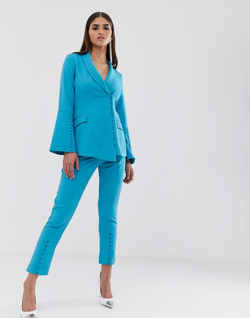 Lavish Alice button detail tailored trousers in turquoise