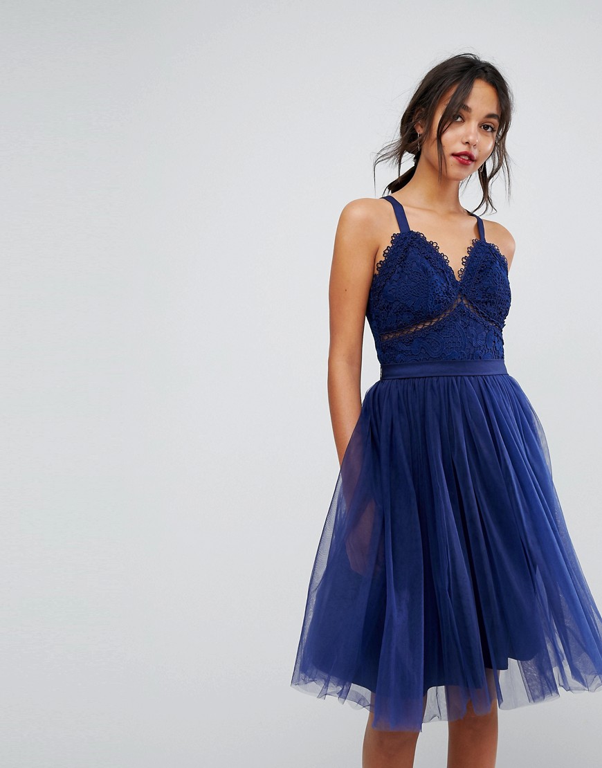 Chi Chi London Tulle Midi Dress With Lace Detail