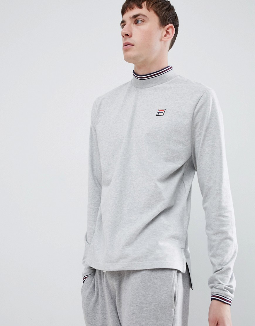 Fila White Line Quentin Long Sleeve T-Shirt With High Neck In Grey - Grey