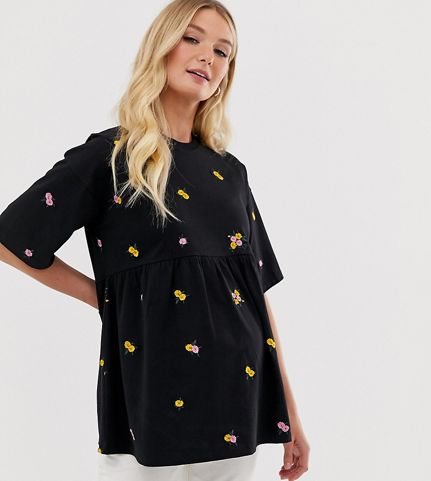 ASOS DESIGN Maternity smock top with floral embroidery