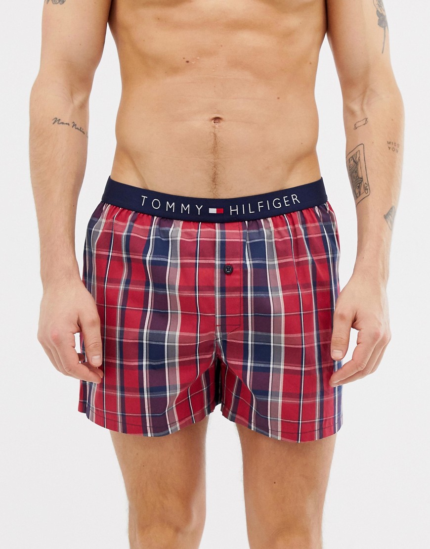 Tommy Hilfiger cotton woven boxer with flag logo waistband in red check