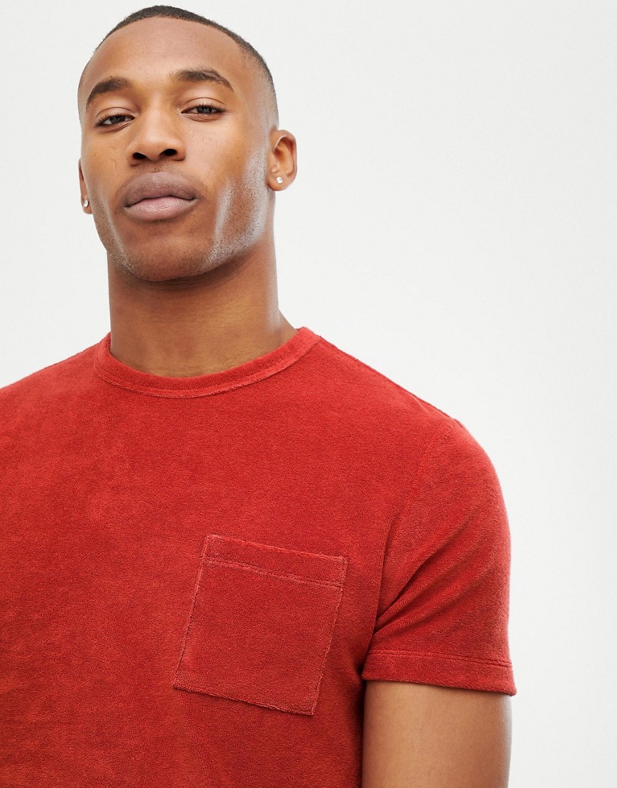Asos Design T-shirt With Pocket In Towelling - Red