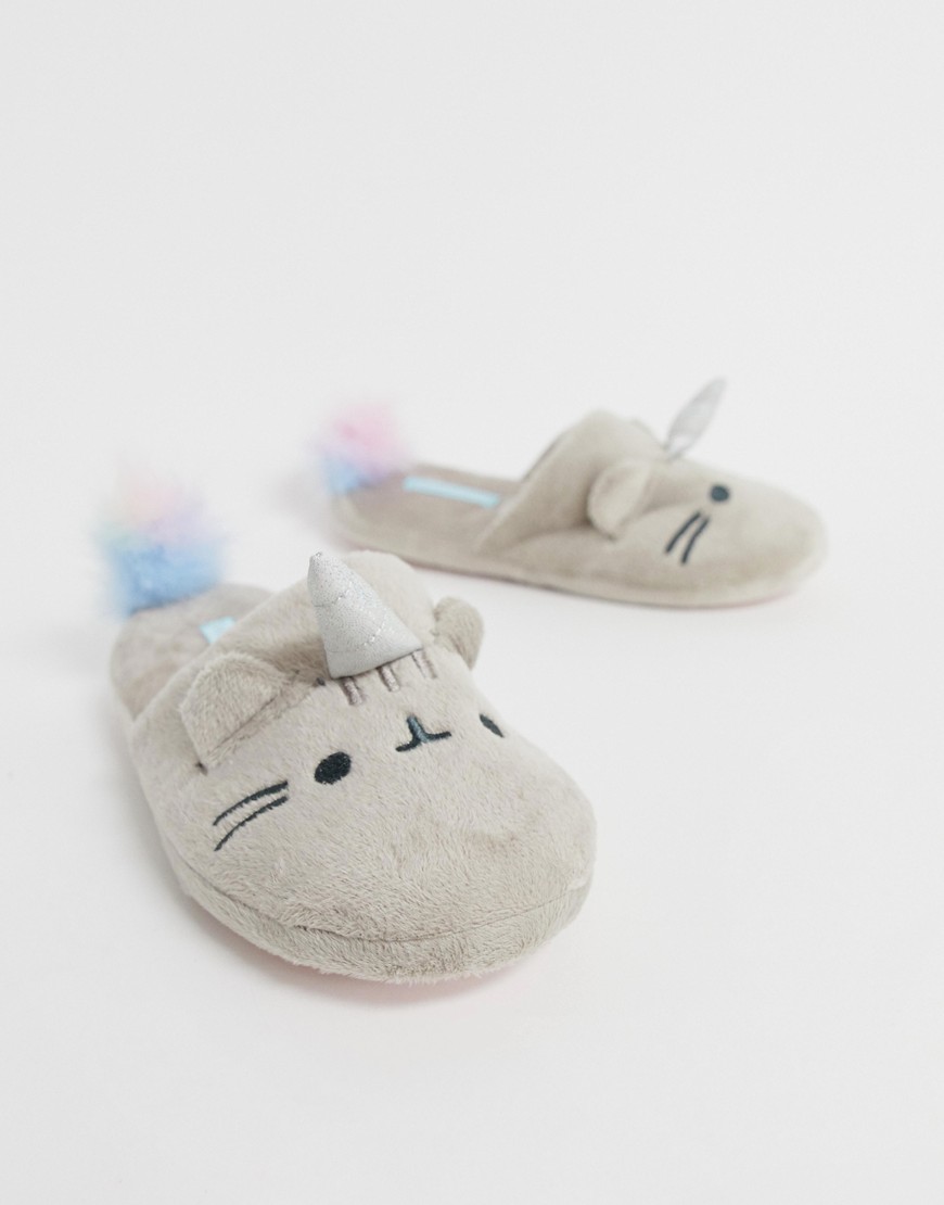Women'secret Pusheen Cat kittycorn slippers in grey