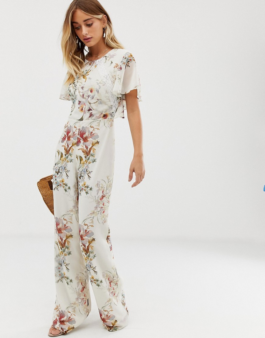 Hope & Ivy open back frilly jumpsuit in all over floral print