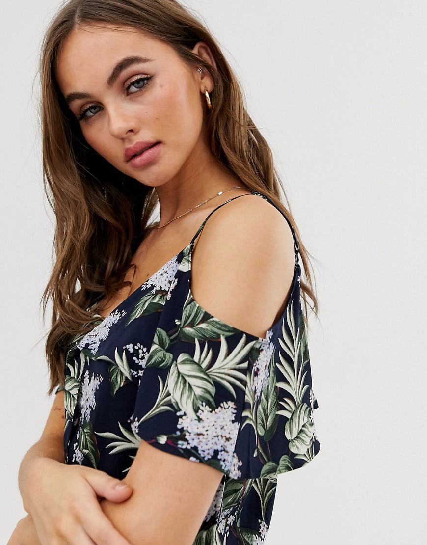 Oasis top with cold shoulder in tropical print