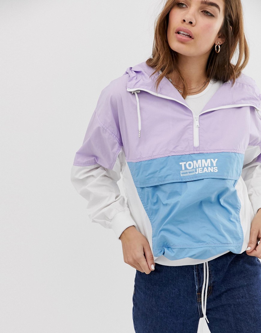Tommy Jeans waterproof overhead mac in colour block