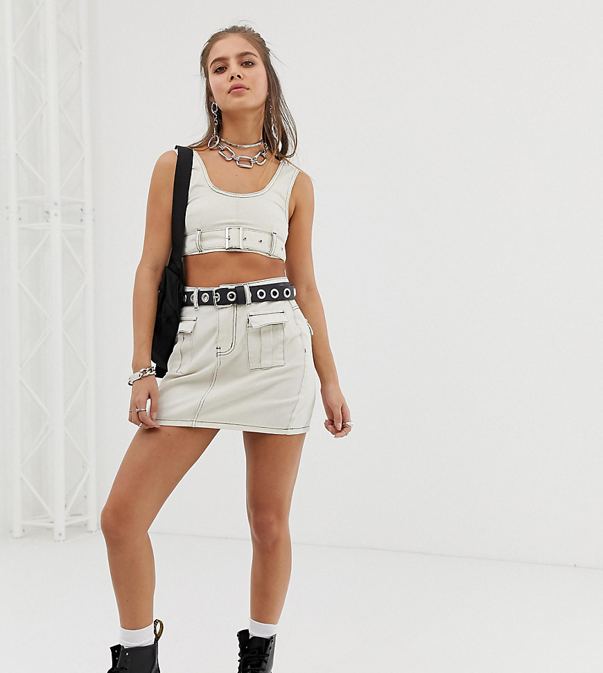 One Above Another mini skirt with utility pockets in contrast stitch denim co-ord