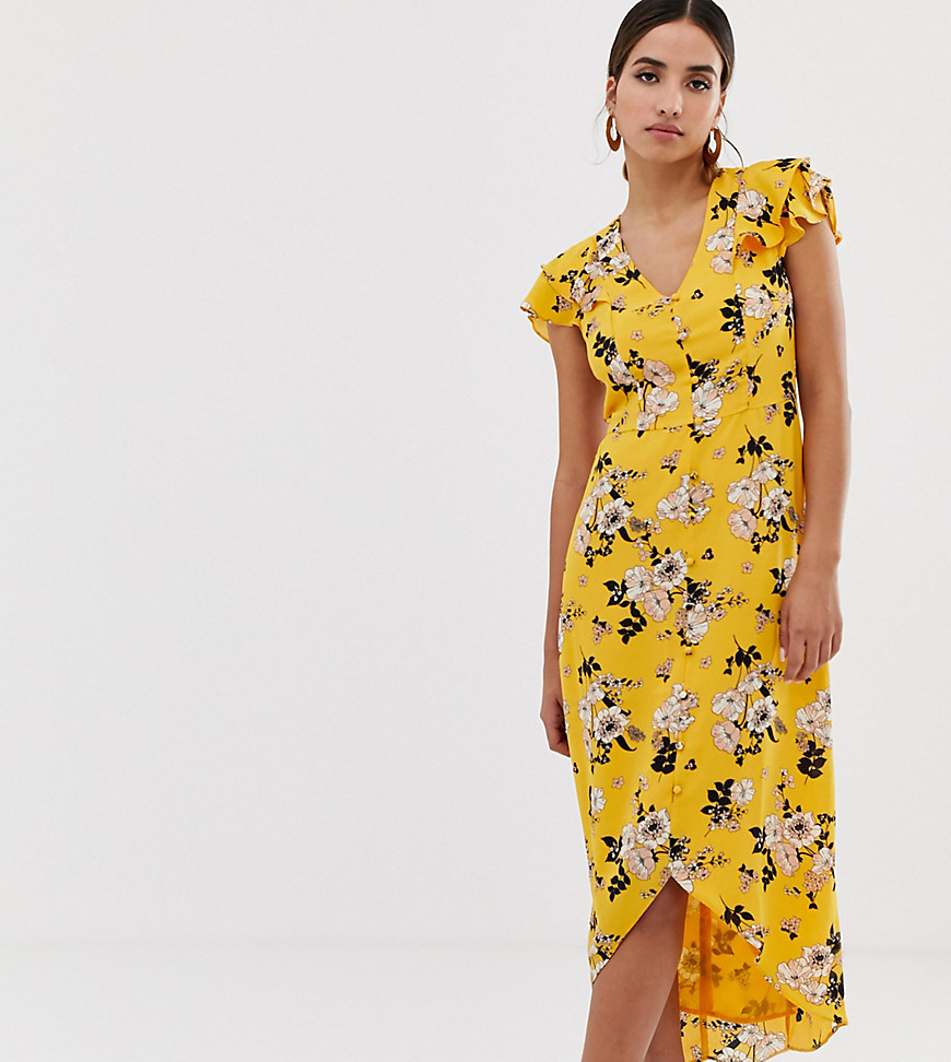 Oasis midi tea dress with frill sleeves in floral print