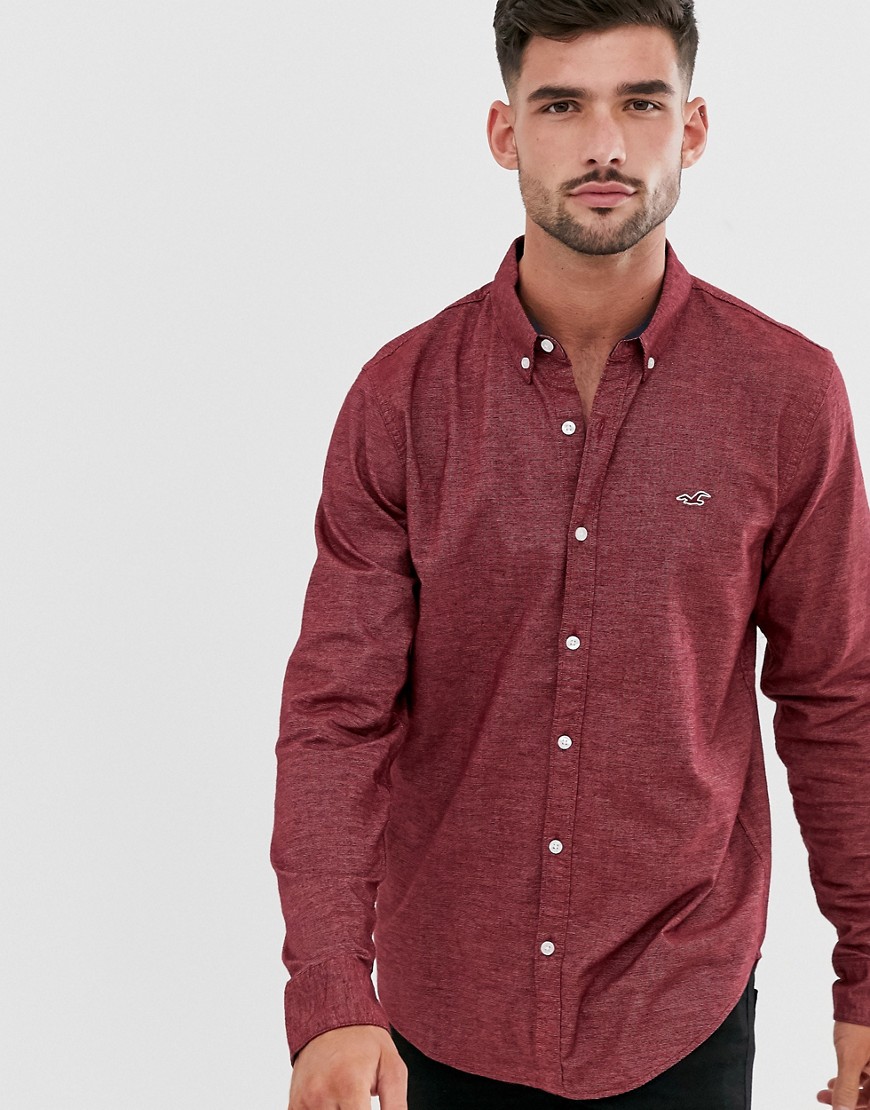 Hollister icon logo slim fit buttondown oxford shirt in red