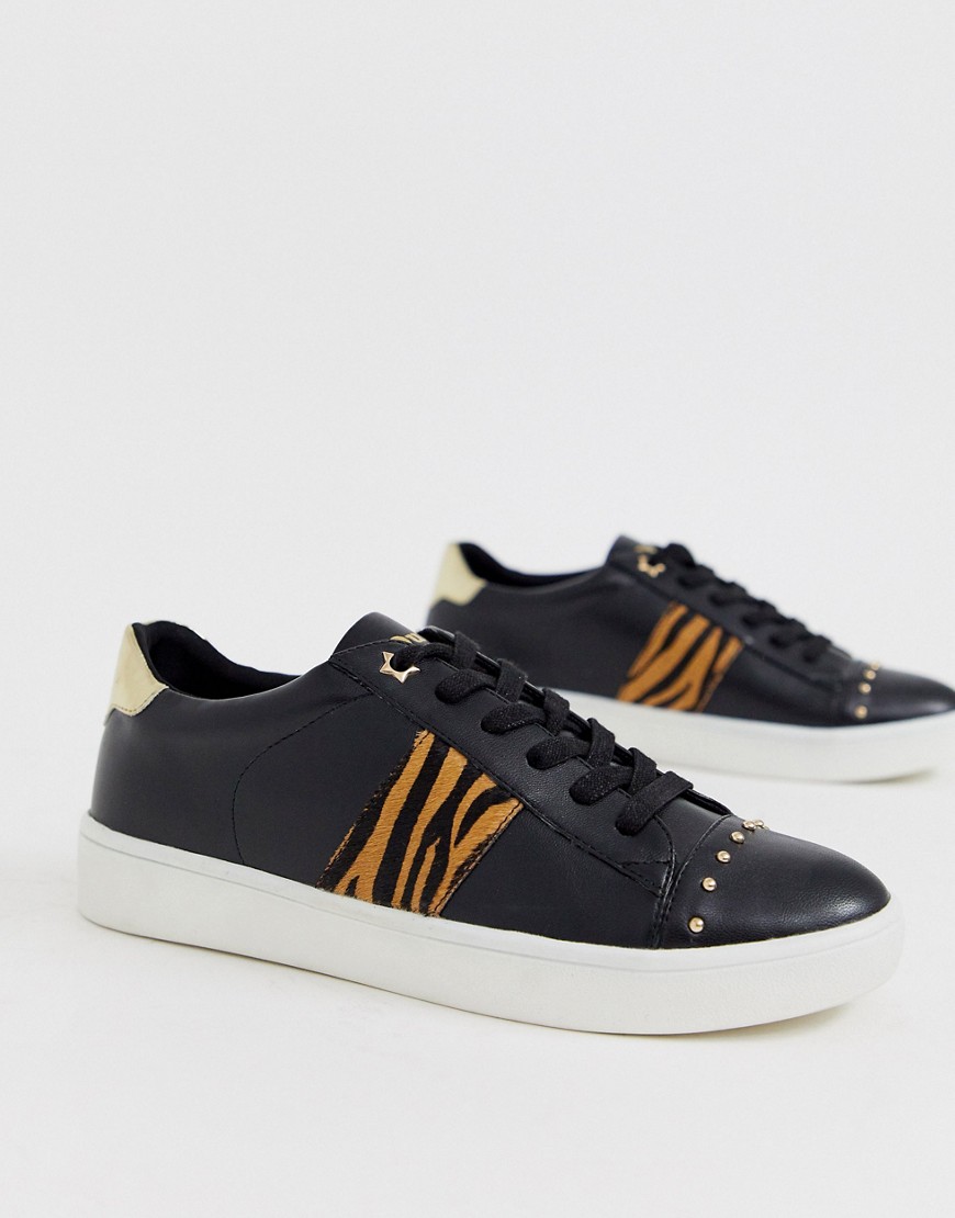Dune tiger panel lace up trainer in black
