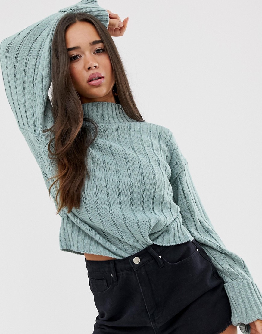 In The Style Ribbed High Neck Slouchy Jumper