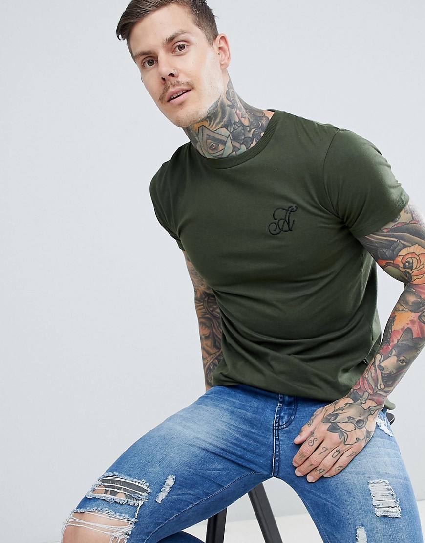 Ascend Muscle Fit Basic T-Shirt with Curved Hem - Khaki