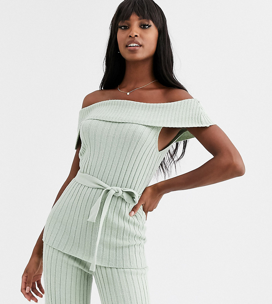 ASOS DESIGN Tall co-ord bardot knitted top with belt