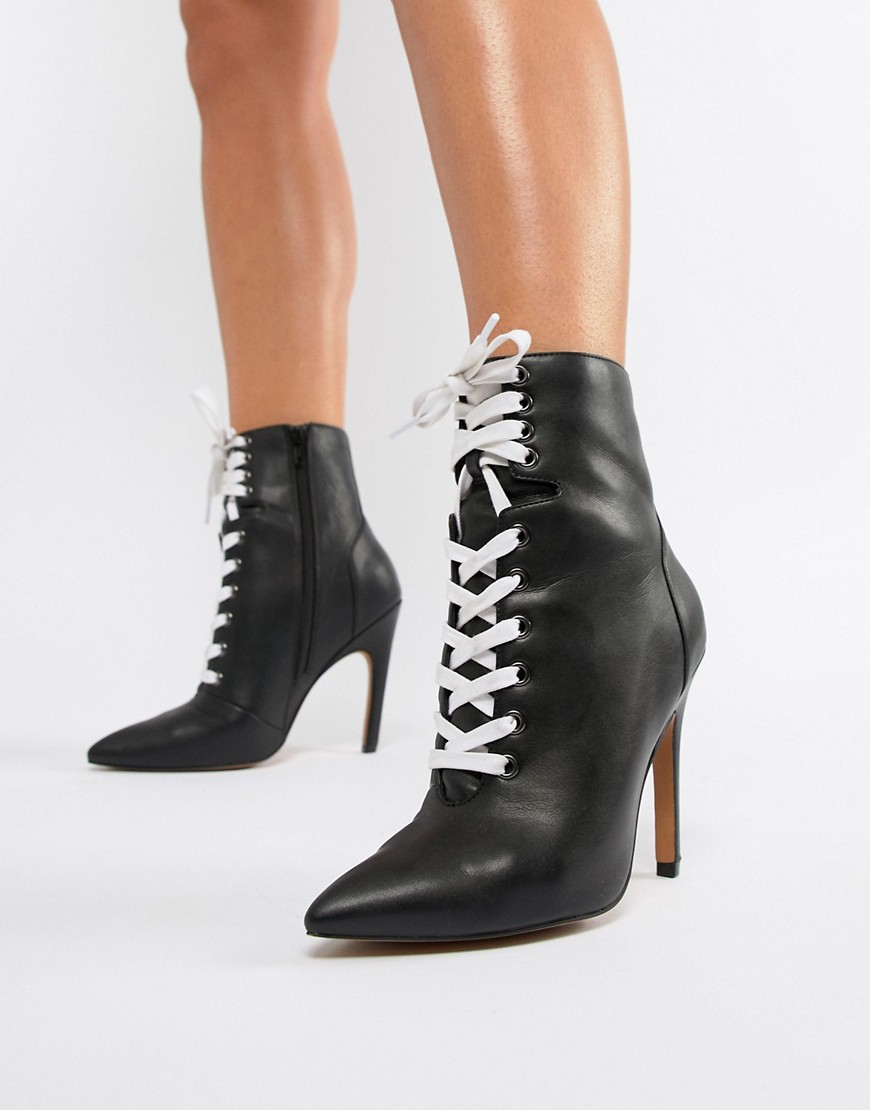 Asos Design Elaina Point Lace Up Boots In Black