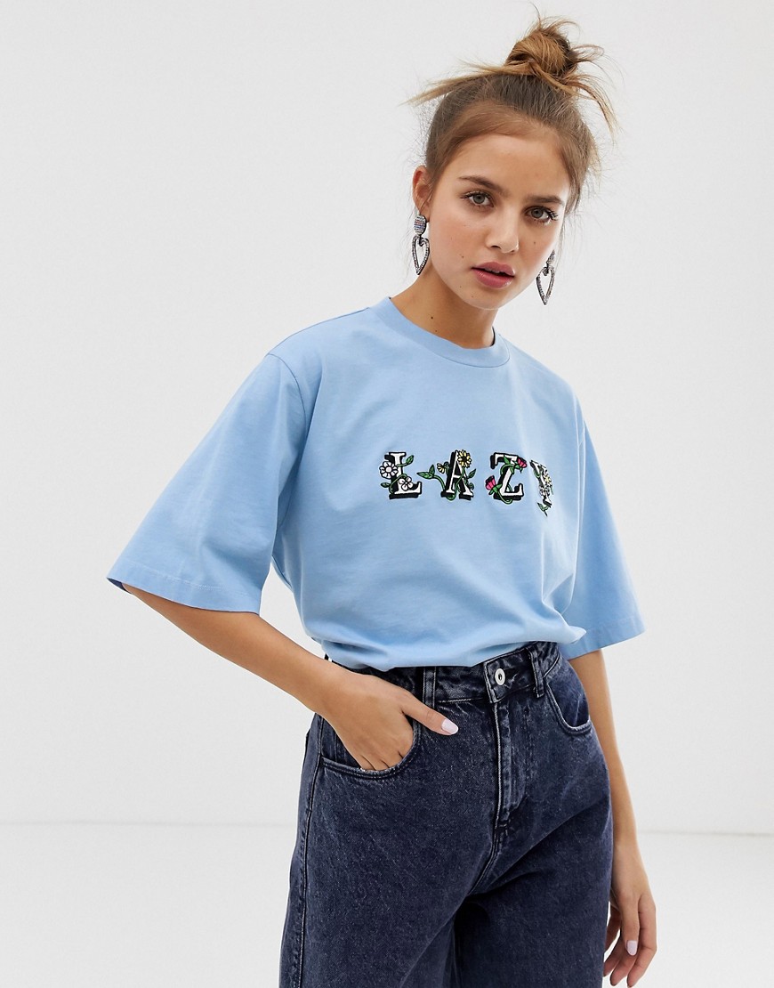 Lazy Oaf relaxed t-shirt with floral lazy print