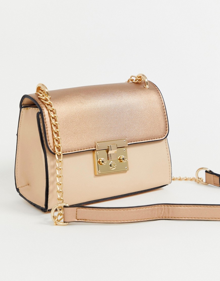 Ivyrevel Snakeskin PU Cross Body Bag with Buckle - Rose gold/ nude