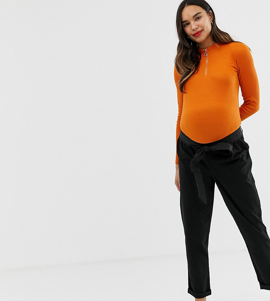 ASOS DESIGN Maternity tie waist peg casual trouser with under the bump waistband