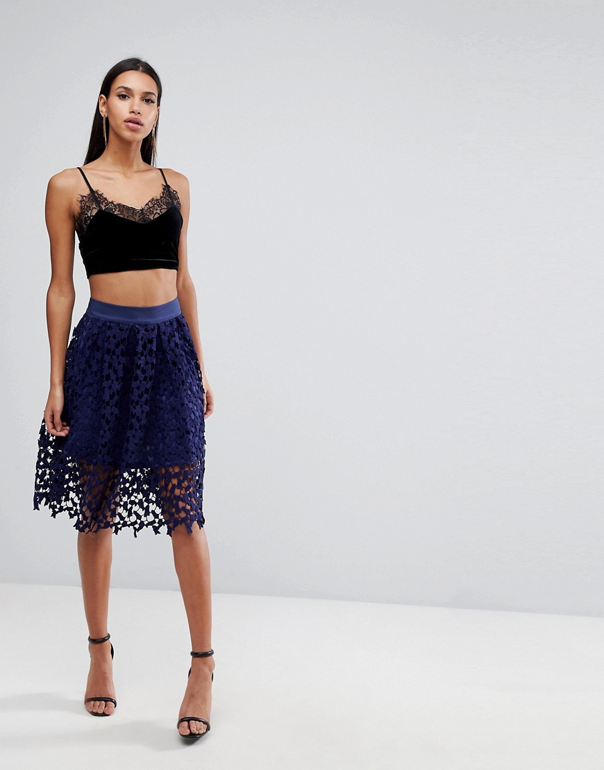 Love Triangle Cutwork Lace Prom Skirt - Navy