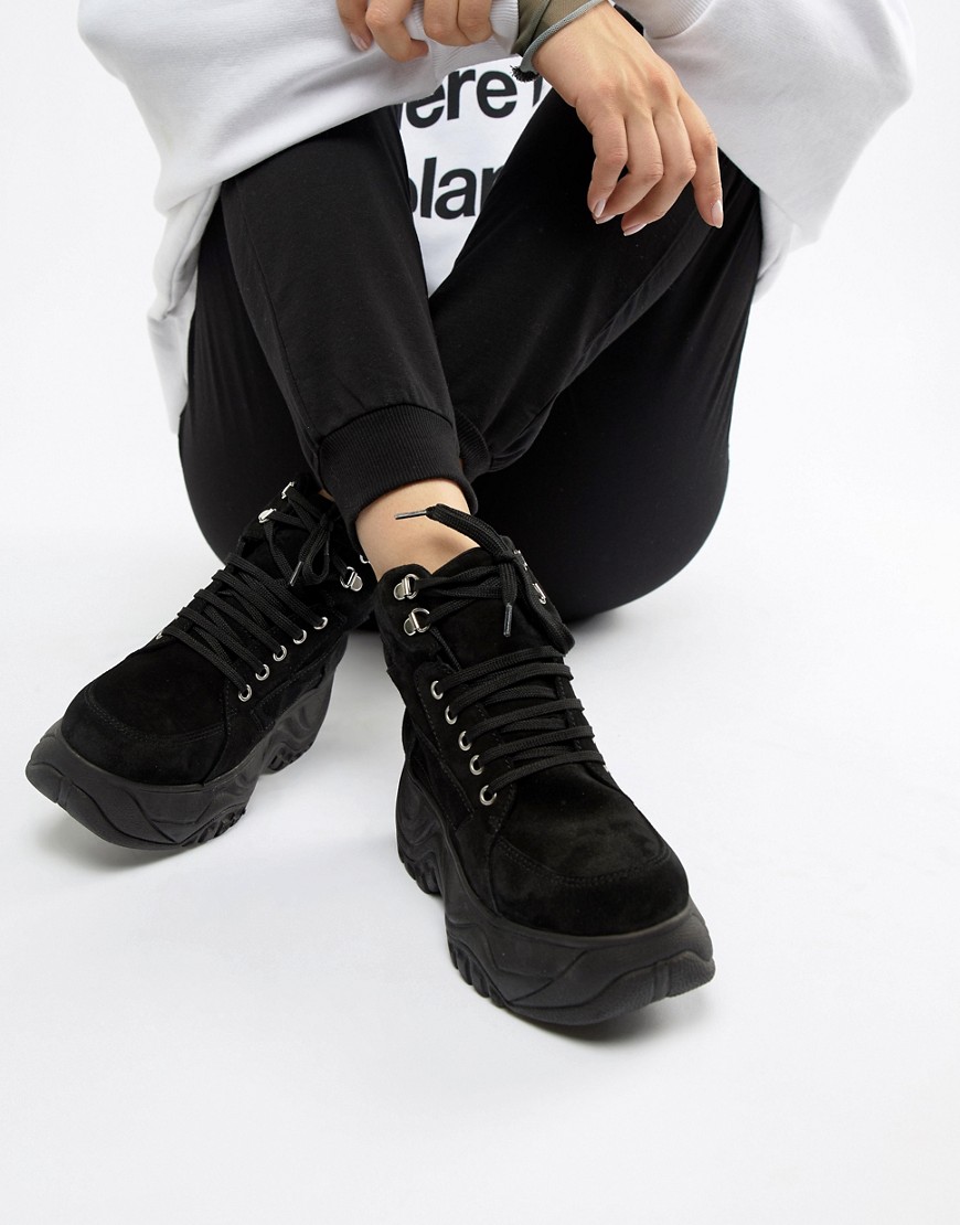 Depp Suede Chunky Sole Hi-Top Trainers - Black