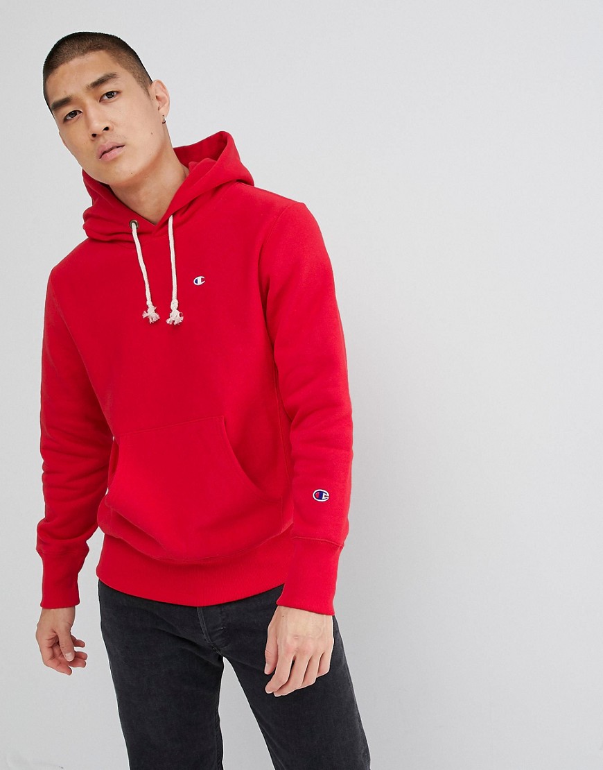 Champion reverse weave hoodie with small logo in red