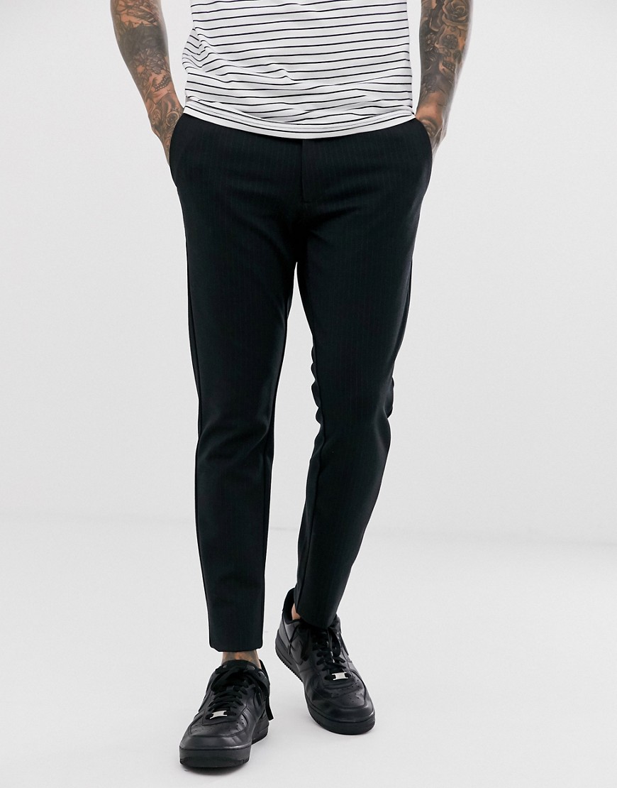 Only & Sons slim fit pinstripe smart trousers in black
