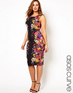 Image 1 of ASOS CURVE Bodycon Dress In Mirror Floral Print