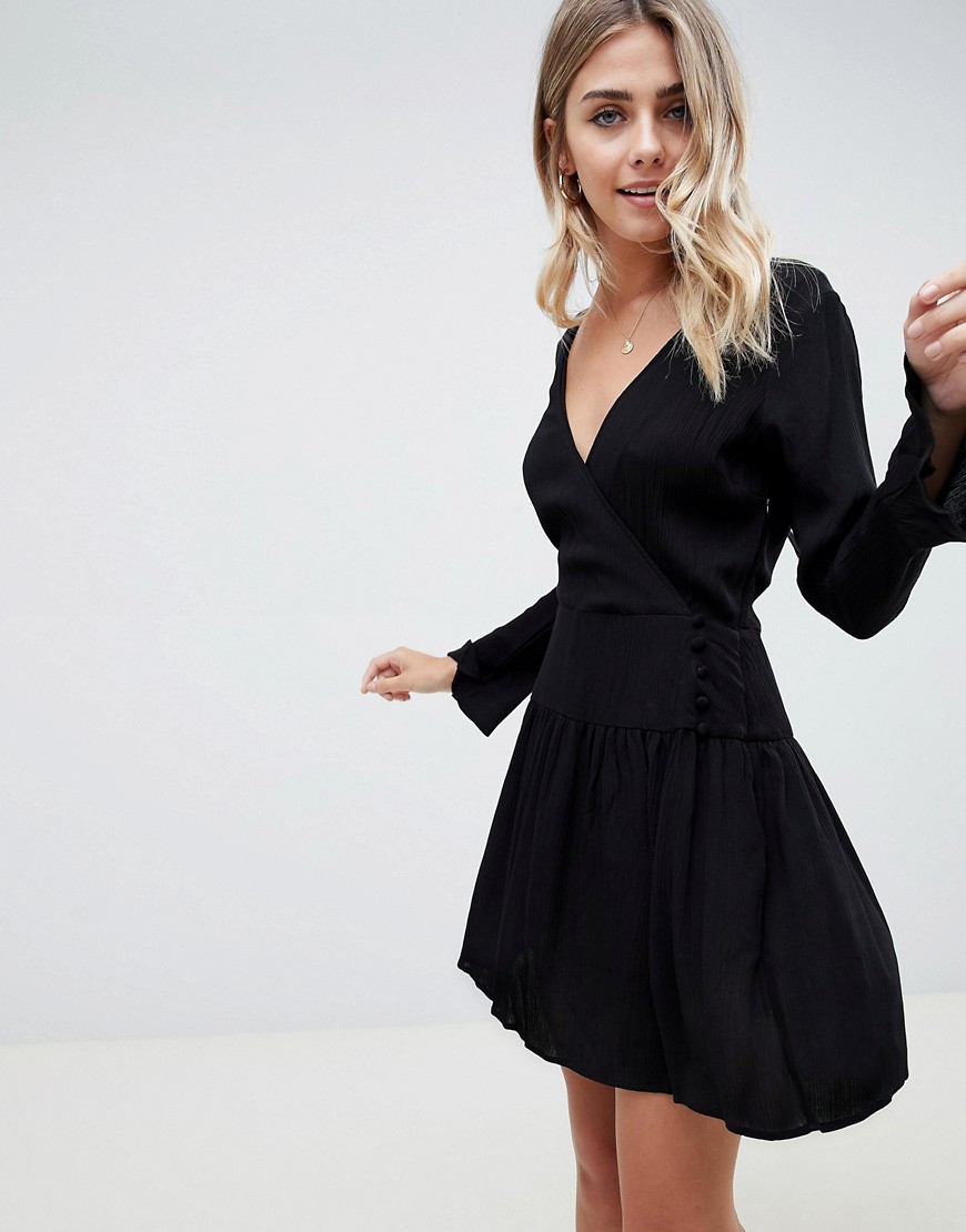 Asos Design Casual Skater Mini Dress With Long Sleeves And Bow Back ...