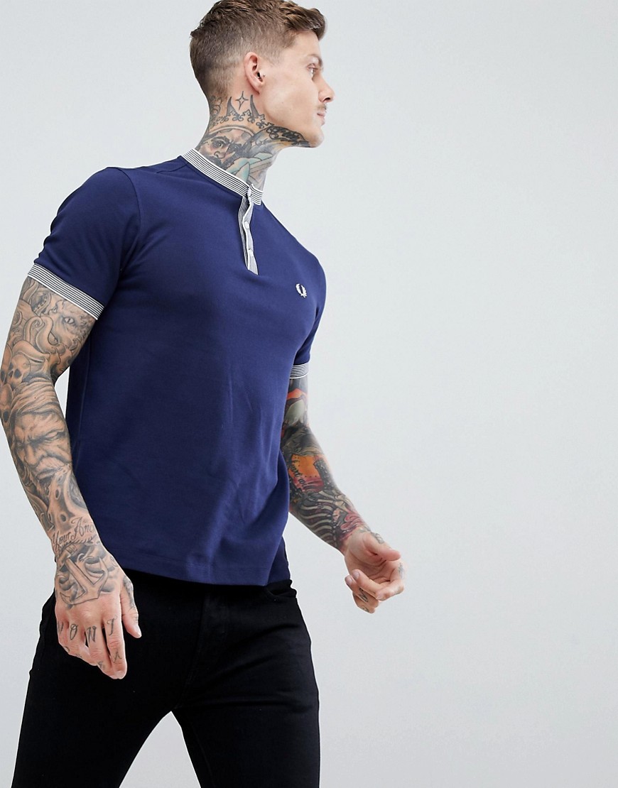 FRED PERRY GRANDAD PIQUE T-SHIRT IN BLUE - BLUE,M3592 266