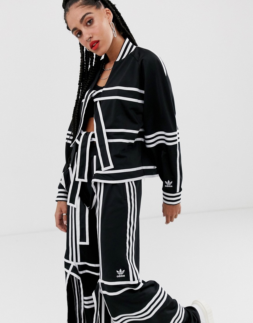 adidas Originals x Ji Won Choi mixed stripe tie front track jacket in black