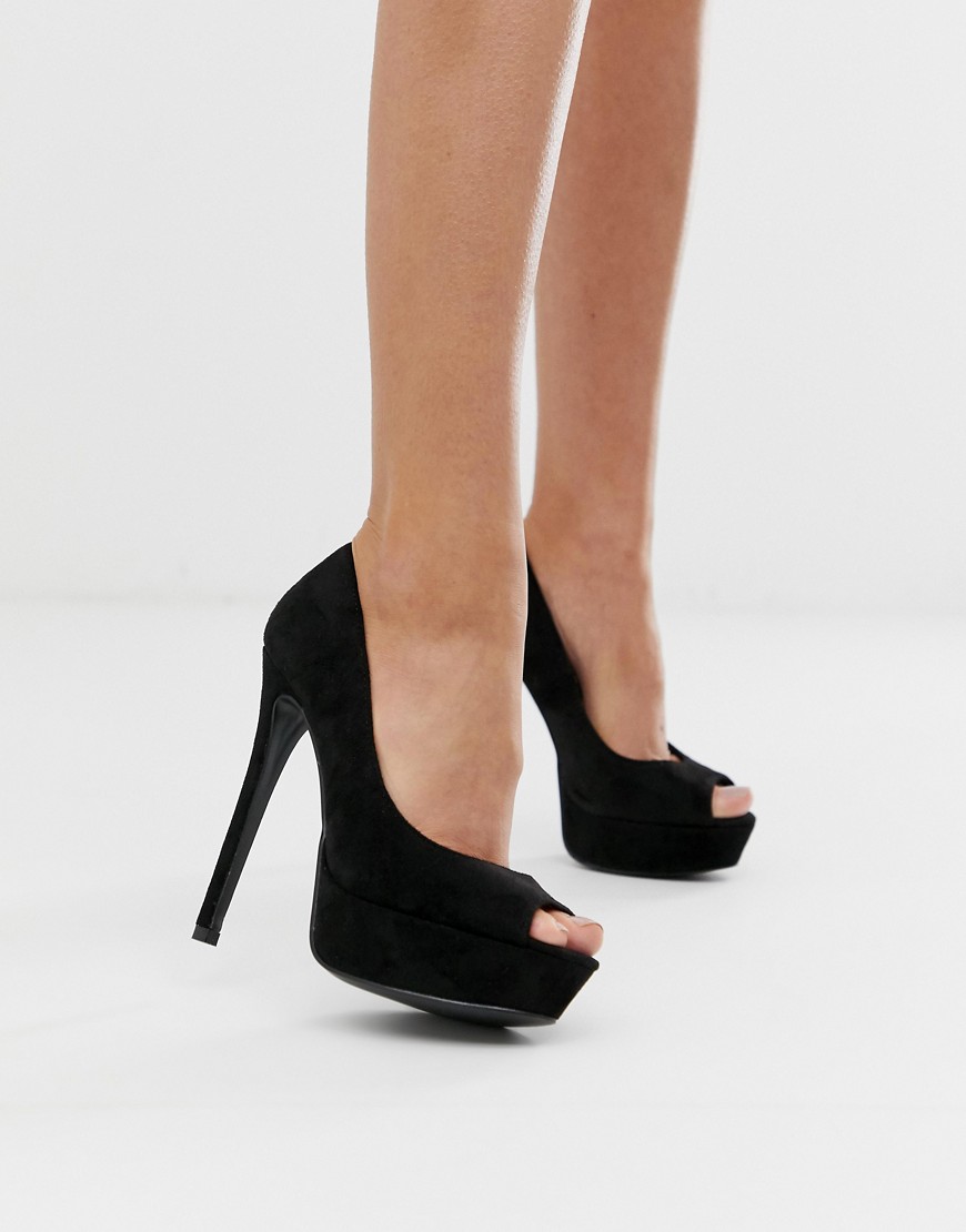 Truffle Collection peep toe platform heeled shoes in black