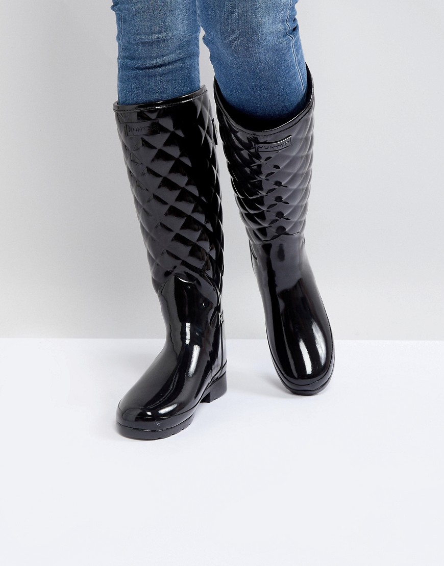 Hunter Original Refined Gloss Quilt Tall Wellington Boots - Black