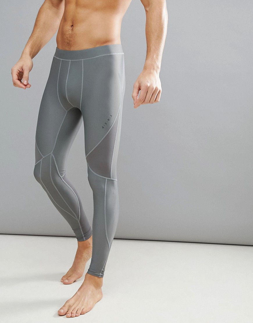 ASOS 4505 Compression Running Tights With Cut & Sew In Grey - Grey