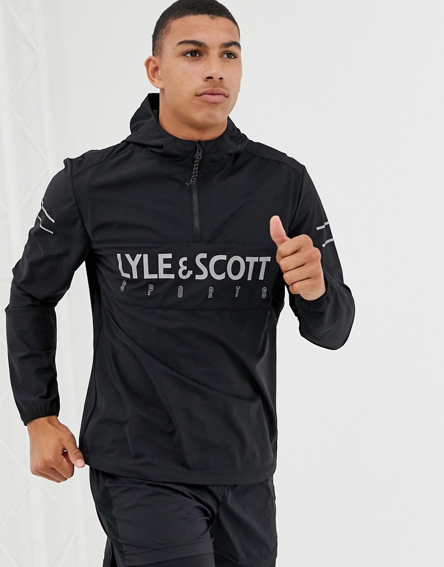Lyle & Scott Fitness over head anorak with reflective stripes in black